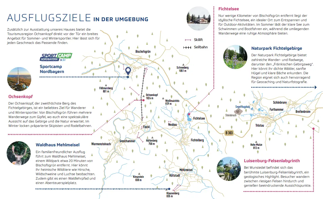 Karte mit Ausflugszielen in der Region Bischofsgrün