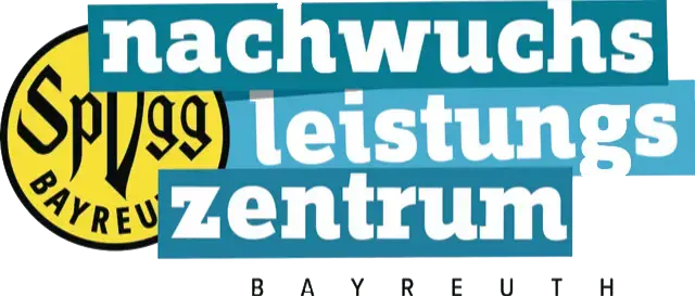 Logo des Nachwuchsleistungszentrums Bayreuth. Links ist das gelbe Logo der SpVgg Bayreuth mit schwarzer Schrift. Rechts steht in großen blauen Buchstaben "nachwuchs leistungs zentrum", darunter "BAYREUTH" in Schwarz.